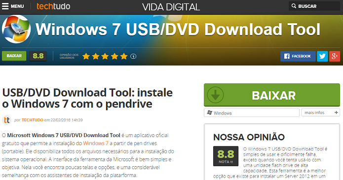 Baixando o Windows 7 USB/DVD via TechTudo Downloads (Foto: Reprodução/Edivaldo Brito)