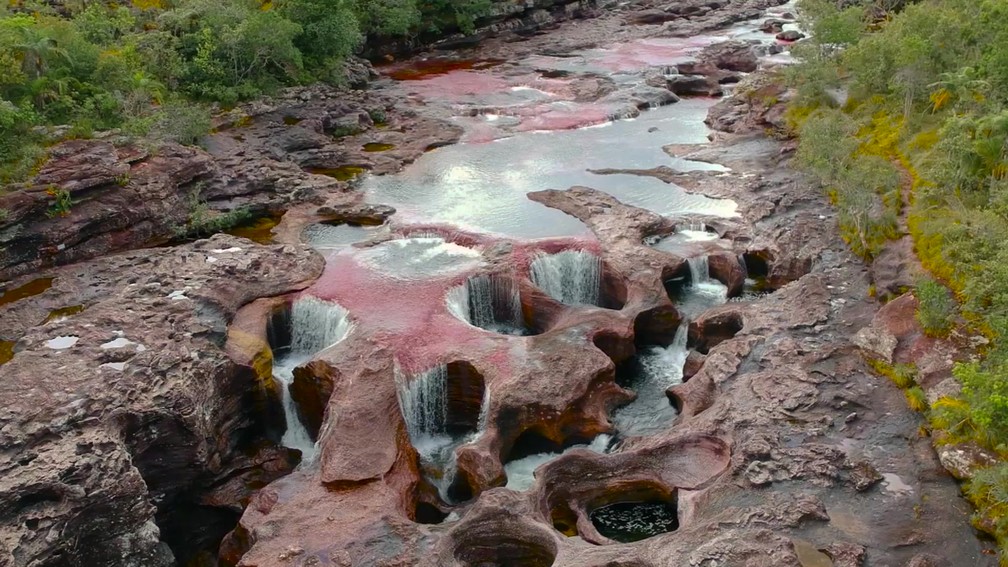 Conhecido como rio Arco-Íris, o rio Caño Cristales é pouco visitado por turistas — Foto: Reprodução/BBC