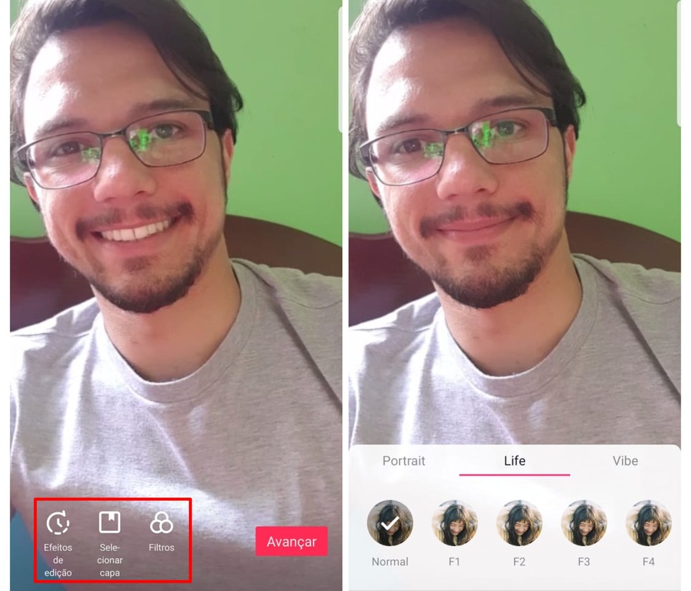 É possível inserir filtros no vídeo do TikTok Lite — Foto: Reprodução/Emanuel Reis