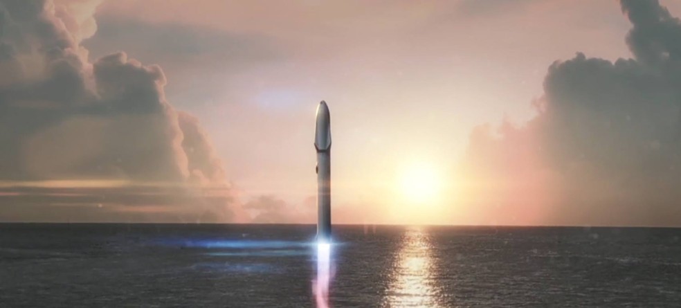 Animação da SpaceX mostra como seria a decolagem da nave capaz de elvar dezenas de passageiros a Marte — Foto: Reprodução/Youtube/SpaceX