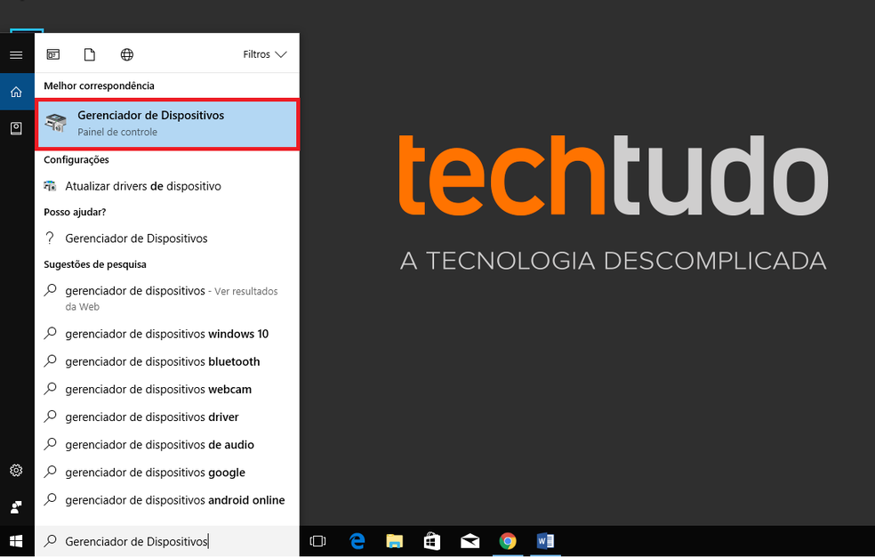 Acesse o gerenciador de Dispositivos do Windows (Foto: Reprodução/Thiago Rocha)