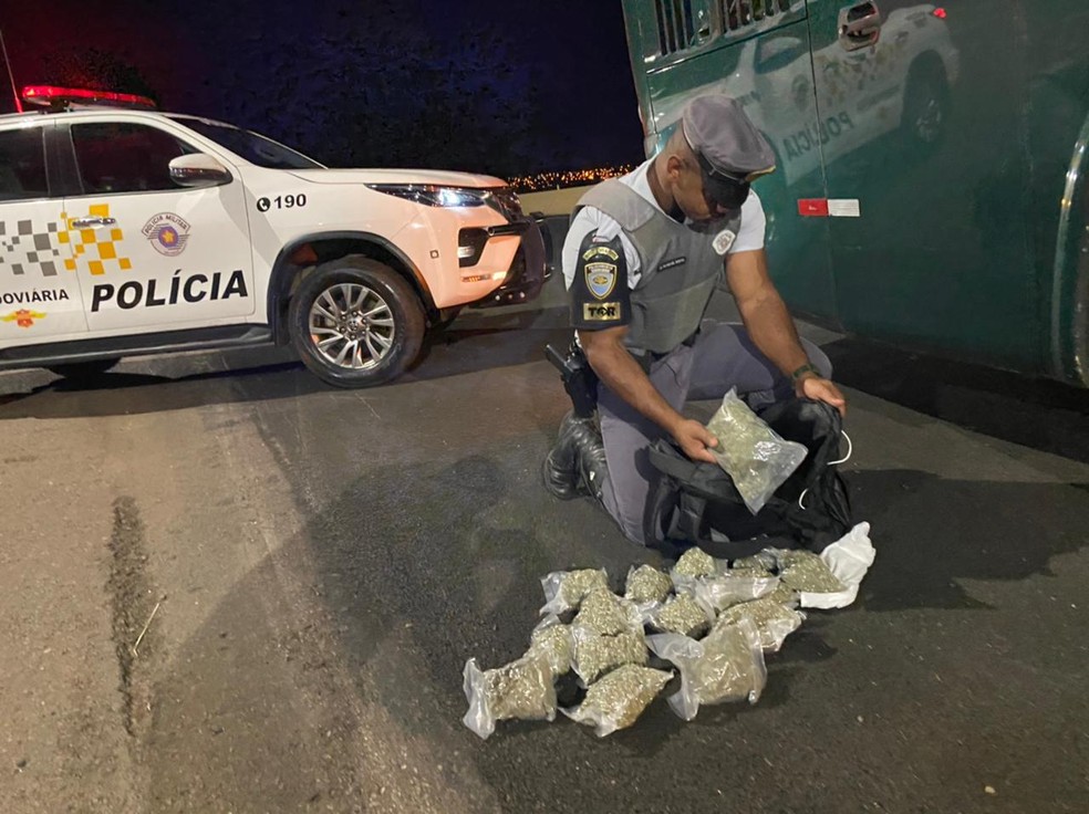 Pacotes de skank foram apreendidos durante a fiscalização — Foto: Polícia Rodoviária 