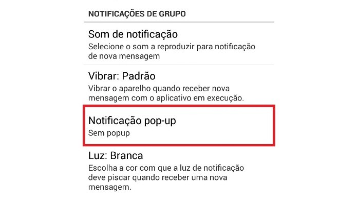 Configurações de Notificações pop-up nos grupos do WhatsApp (Foto: Reprodução/Lívia Dâmaso)