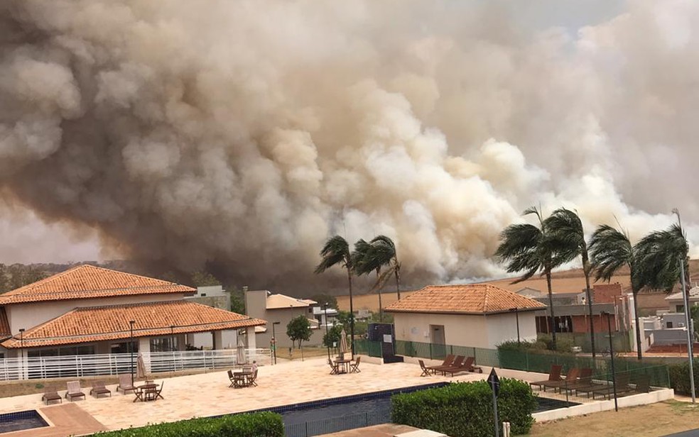 Fogo se alastra por área verde ao lado de condomínios na zona sul de Ribeirão Preto (SP) — Foto: Adriana Sichieri Germano/Acervo pessoal