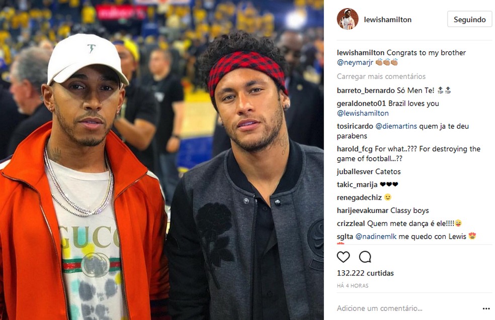 Hamilton deseja sorte ao amigo Neymar (Foto: Reprodução)