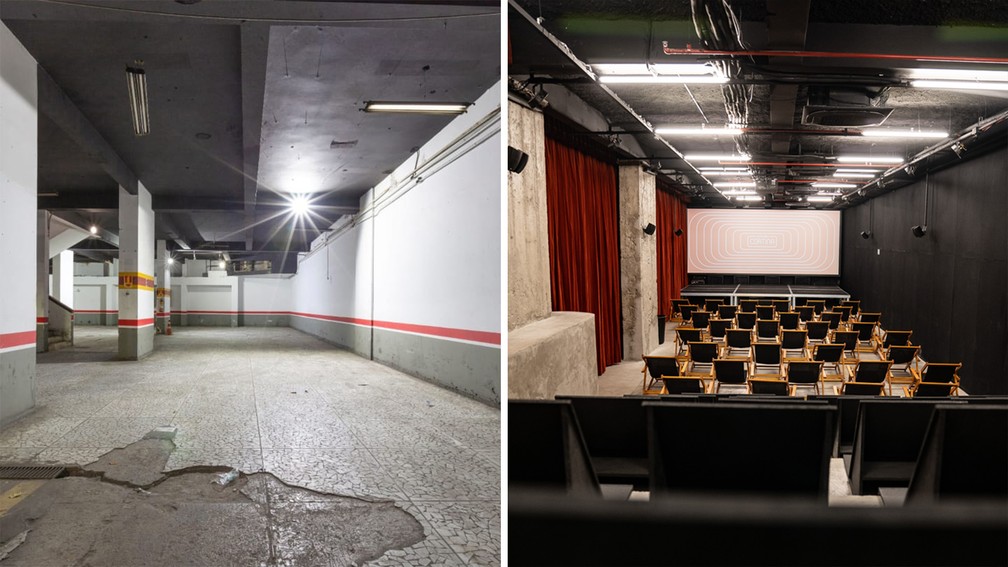 Estacionamento que funcionava na Rua Araújo, no Centro de São Paulo, é transformado em cinema de rua; veja antes e depois — Foto: Fabio Tito/g1