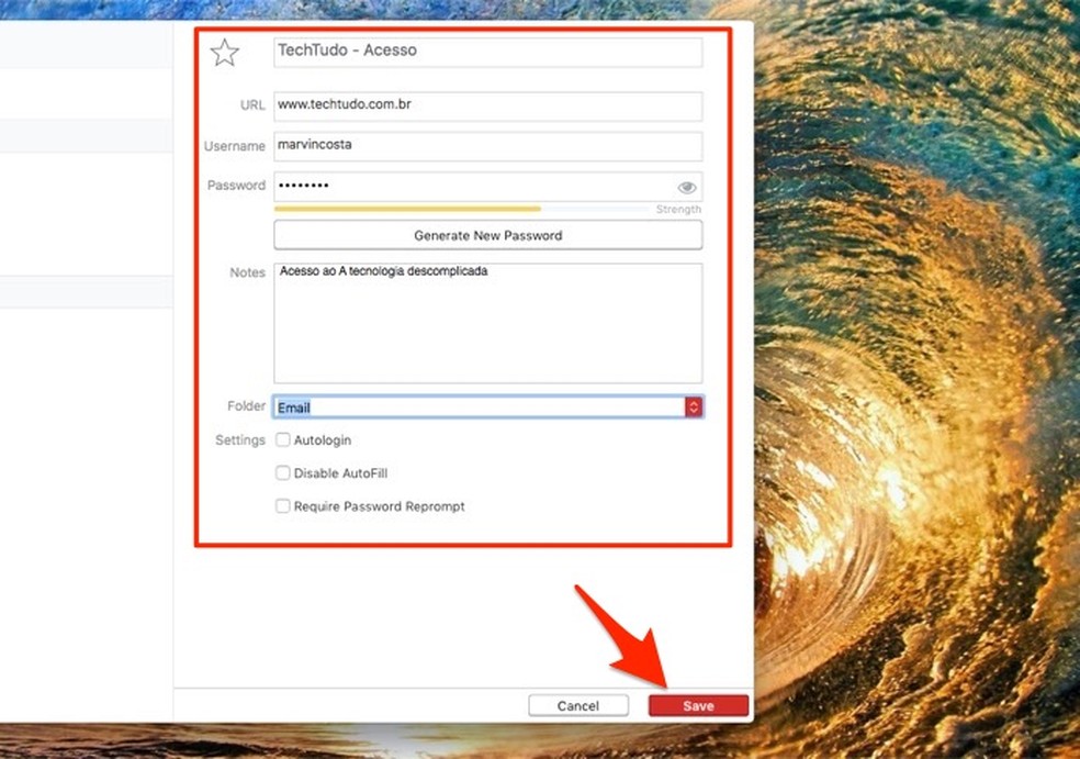 Dados de um site salvos no LastPass para Mac — Foto: Reprodução/Marvin Costa