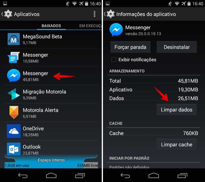 Limpando dados do aplicativo no Android (Foto: Reprodu??o/Helito Bijora) 