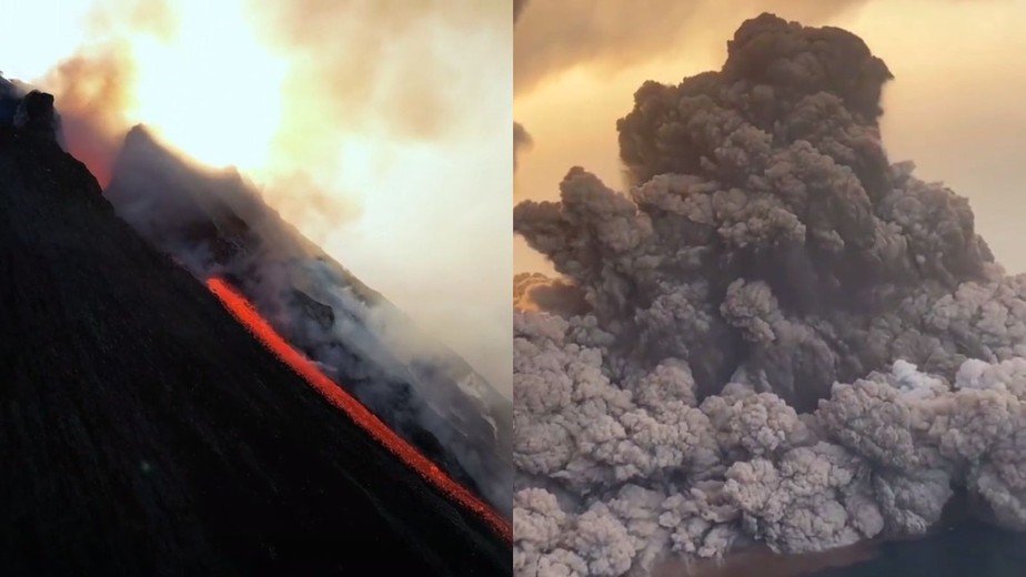 Erupção em um dos vulcões mais ativos da Itália, em Stromboli