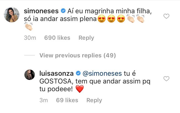 Simone elogia Luísa (Foto: Reprodução/Instagram)