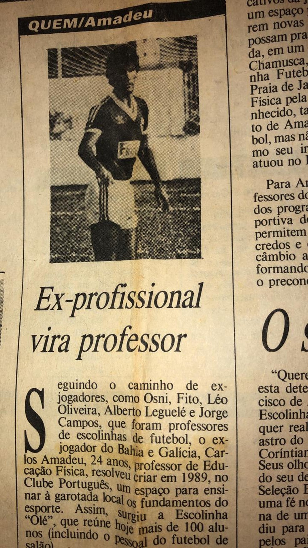 Os poucos registros de Amadeu como jogador: no Galícia, foi treinado por Abel Braga — Foto: Arquivo pessoal