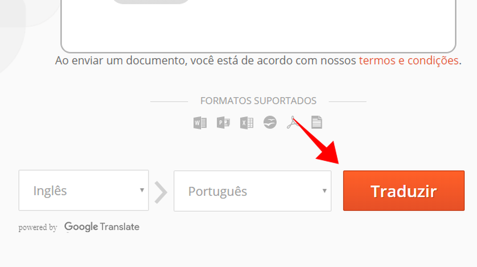 Inicie a tradução do arquivo no Online Doc Translator — Foto: Reprodução/Paulo Alves