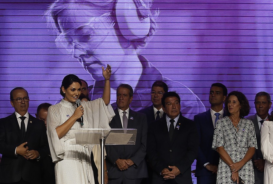 Michelle Bolsonaro durante a posse como presidente do PL Mulher
