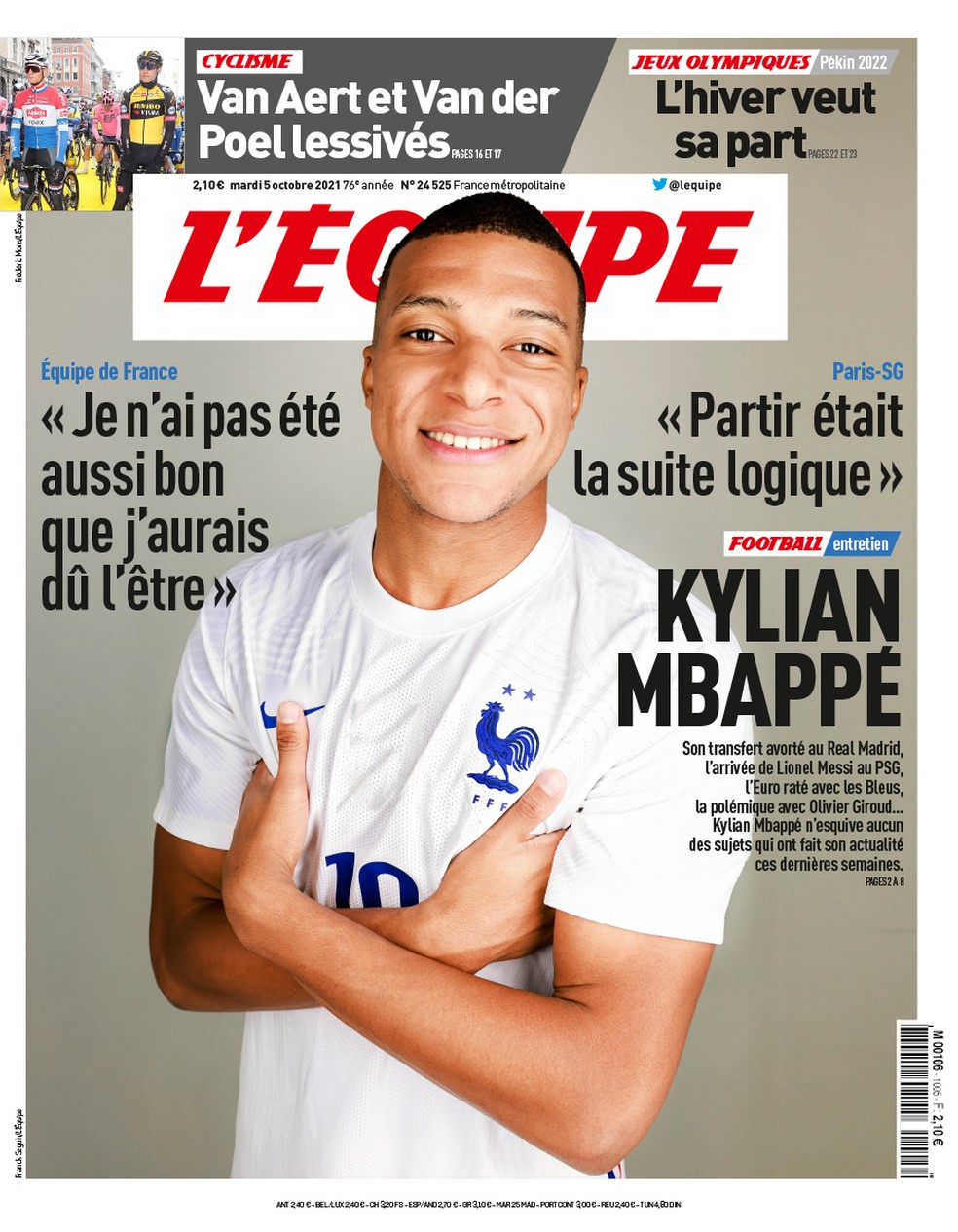 Mbappé foi capa do L'Equipe - Reprodução