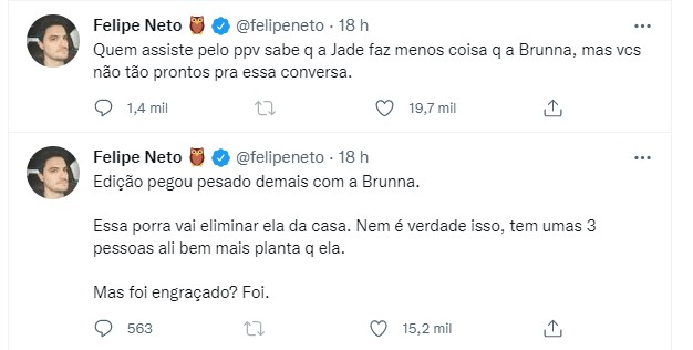 Os comentários de Felipe Neto (Foto: Reprodução Twitter)