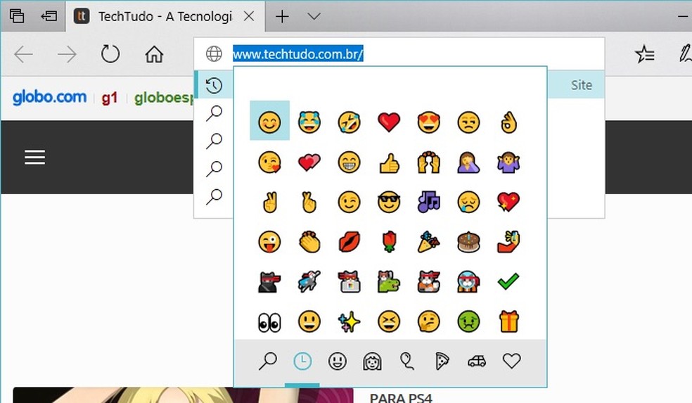 Painel de emojis é aberto ao pressionar o atalho (Foto: Reprodução/Helito Bijora)
