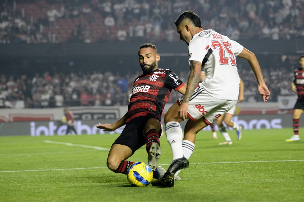 Thiago Maia e Rodrigo Nestor em São Paulo x Flamengo — Foto: Marcos Ribolli