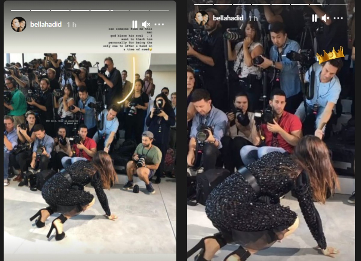 Bella Hadid busca por fotógrafo que tentou lhe ajudar após tombo em desfile (Foto: Reprodução/Instagram)