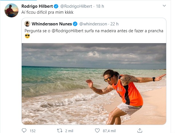 Rodrigo Hilbert responde "desafio" de Whindersson Nunes (Foto: Reprodução/ Twitter)