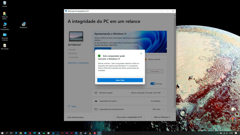 Resultado irá esclarecer se o computador poderá rodar o Windows 11 — Foto: Reprodução/Filipe Garrett