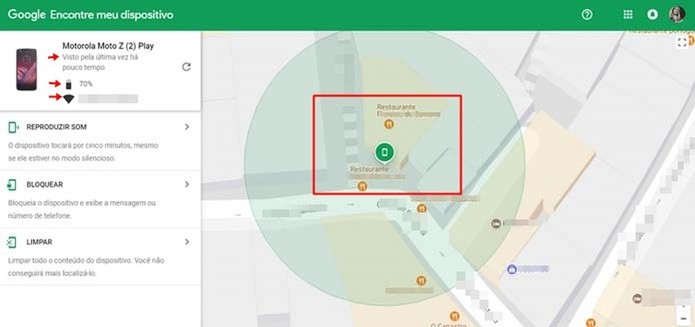 O Google informa onde o aparelho foi visto pela última vez (Foto: Reprodução/Taysa Coelho) O Google informa onde o aparelho foi visto pela última vez (Foto: Reprodução/Taysa Coelho)