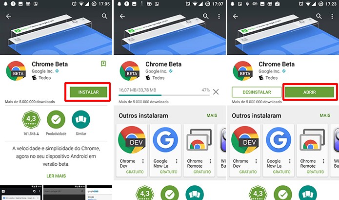 Chrome Beta será baixado na Play Store e usuário poderá conferir as novidades ao fim (Foto: Reprodução/Elson de Souza)