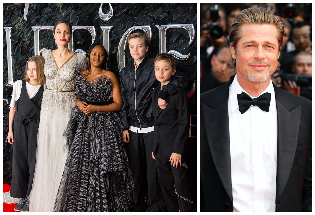 A atriz Angelina Jolie com quatro de seus seis filhos com o ex-marido, o ator Brad Pitt (Foto: Getty Images)