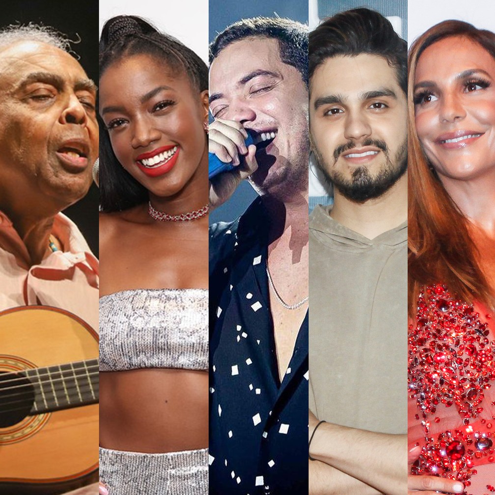 Gilberto Gil e Iza, Wesley Safadão e Luan Santana, e Ivete Sangalo fazem lives neste sábado (20) — Foto: Divulgação; Celso Tavares/G1
