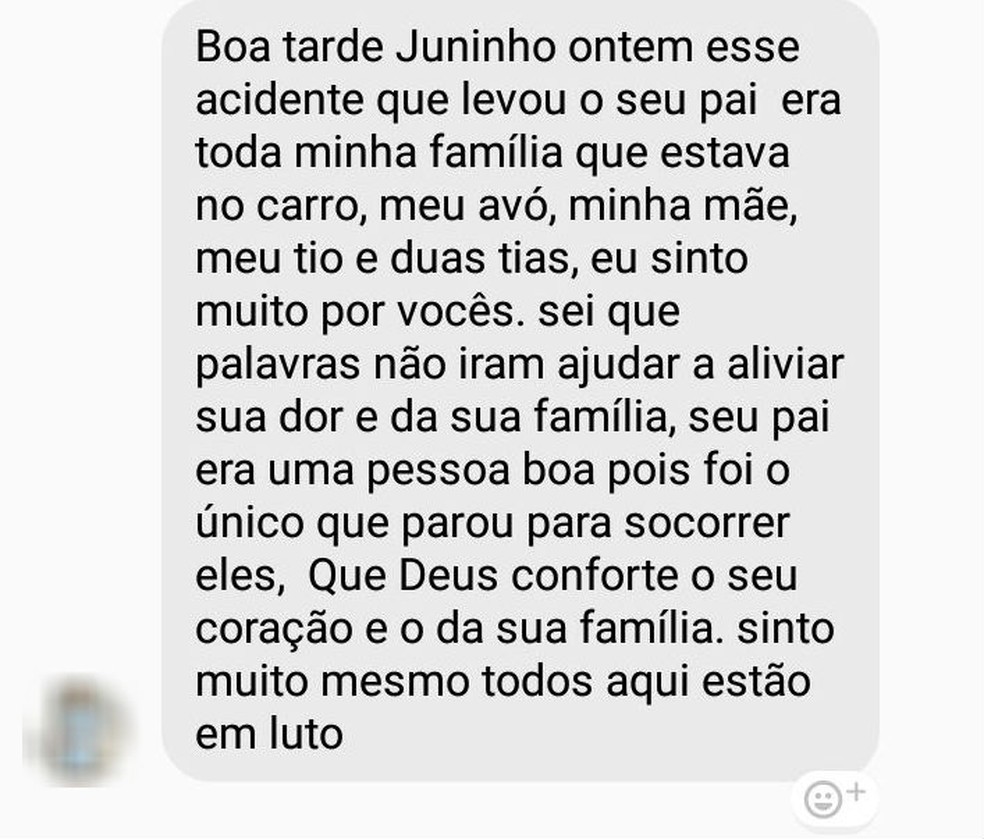 FamÃ­lia que estava no carro que sofreu tentativa de assalto mandou mensagem prestando solidariedade aos familiares de Marcos (Foto: Arquivo pessoal)