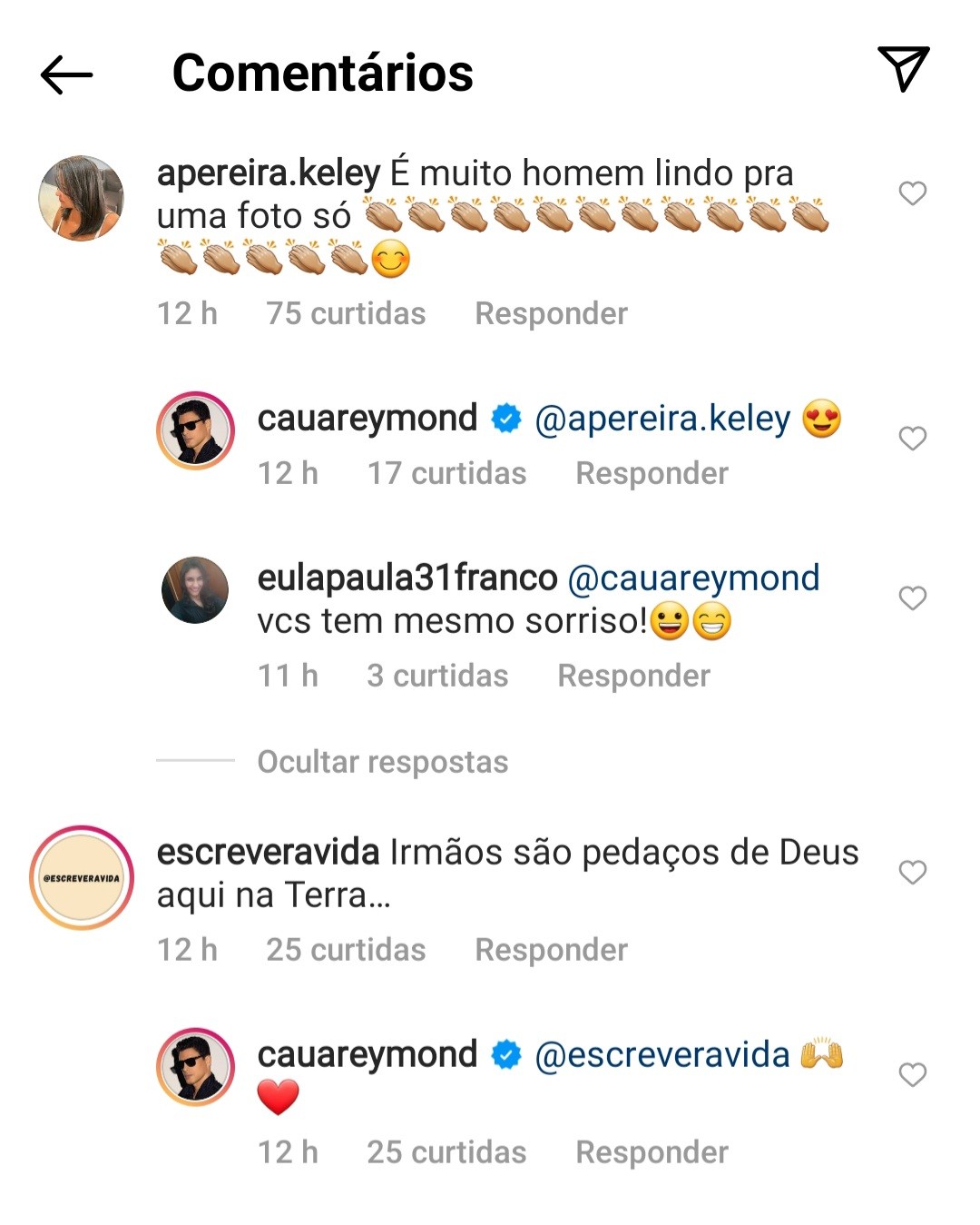Seguidores interagem com Cauã e Pável Reymond no Instagram  (Foto: Reprodução / Instagram )
