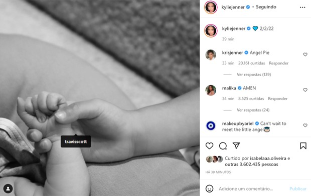 Kylie Jenner anuncia nascimento de segundo bebê (Foto: Reprodução/Instagram)