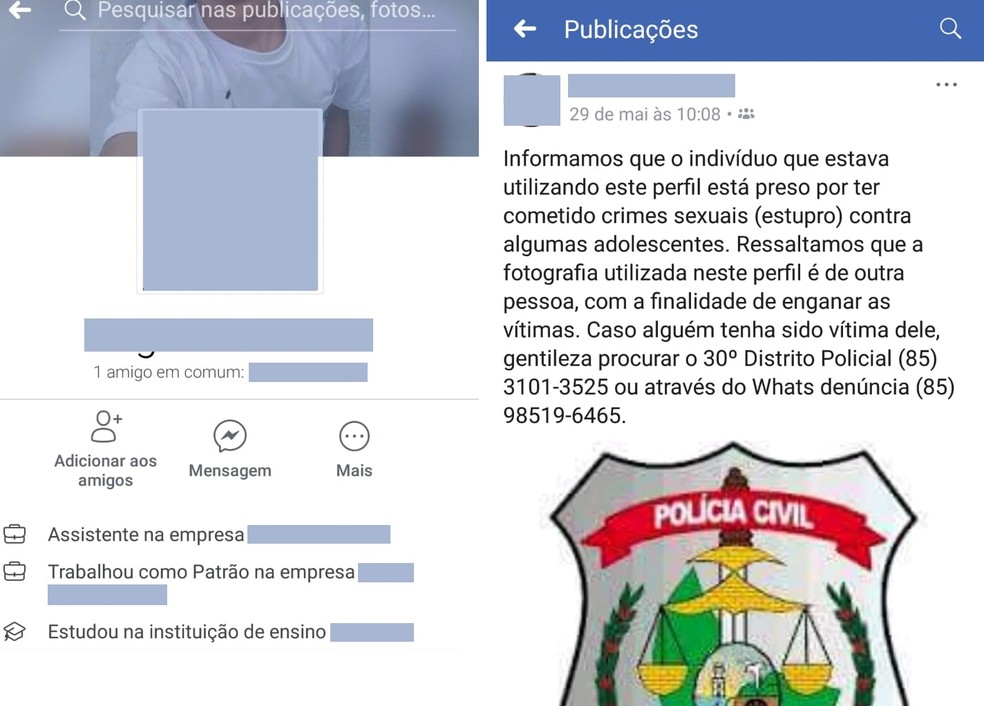 Homem usava perfil falso no Facebook para atrair vítimas, diz polícia (Foto: Facebook/Reprodução)