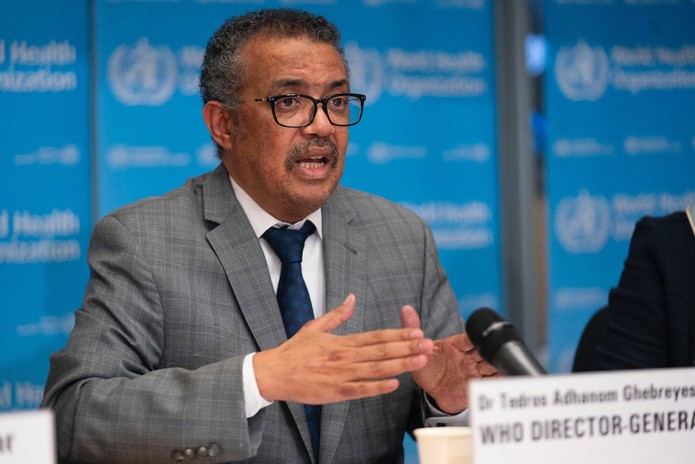 O diretor-geral da OMS, Tedros Adhanom Ghebreyesus, em coletiva nesta sexta-feira (21). — Foto: Reprodução/Twitter WHO