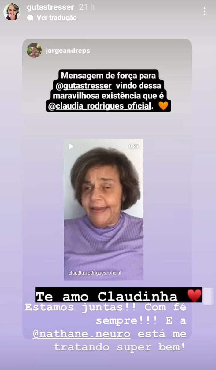 Guta Stresser agradece carinho de Claudia Rodrigues (Foto: Reprodução/Instagram)