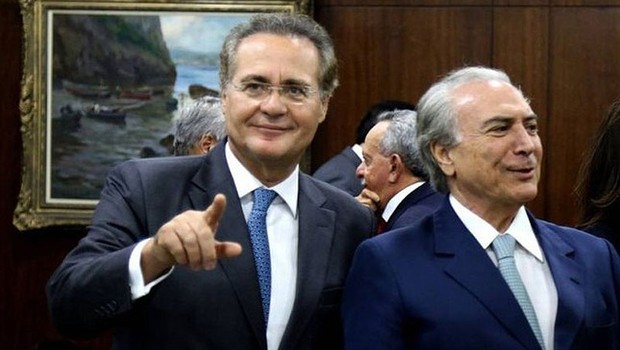 O presidente do Senado, Renan Calheiros (PMDB-AL) e o presidente em exercício, Michel Temer (Foto: Marcelo Camargo/Agência Brasil)