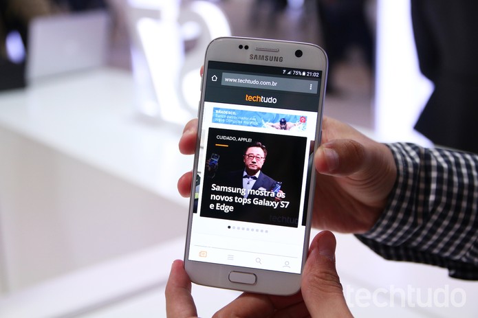 Tela do Galaxy S7, novo smartphone da Samsung (Foto: Fabrício Vitorino/TechTudo)