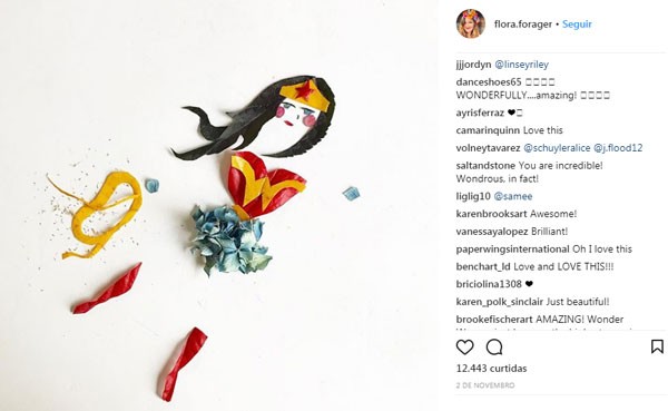 Arte de Bridget Collins feita com flores (Foto: Reprodução/Instagram)