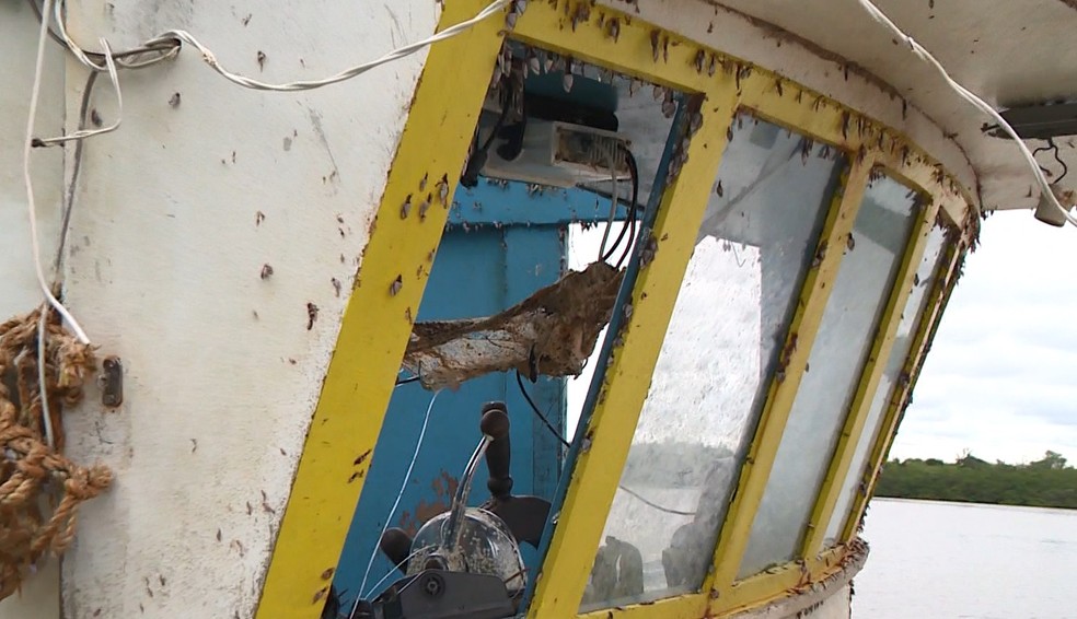 Barco naufragado é encontrado na costa do Espírito Santo — Foto: Reprodução/ TV Gazeta 