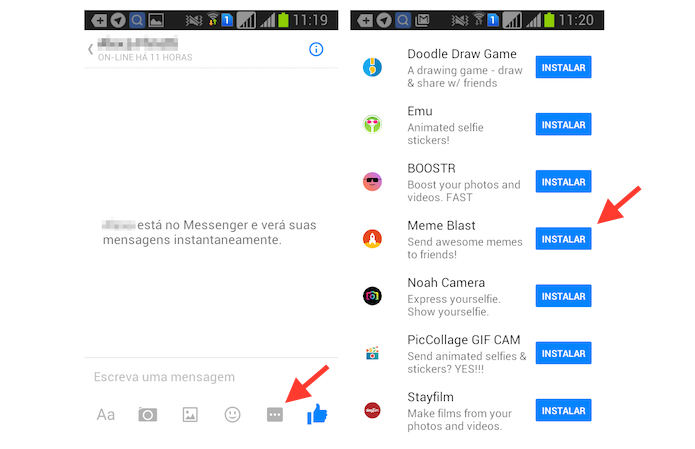 Acessando a lista de extensões para o Facebook Messenger no Android (Foto: Reprodução/Marvin Costa)