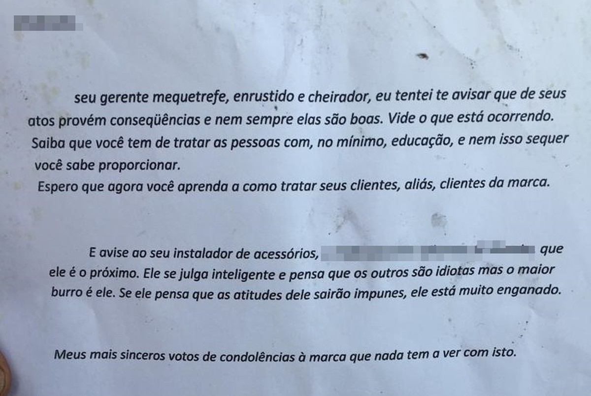 Polícia Civil busca autor de cartas com ameaças que foram deixadas em concessionária que pegou