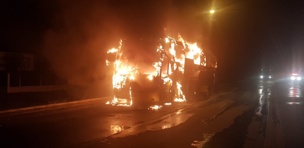 Incêndio tomou veículo na madrugada desta quinta-feira (25), na BR-101 — Foto: Site Bahia Extremo Sul