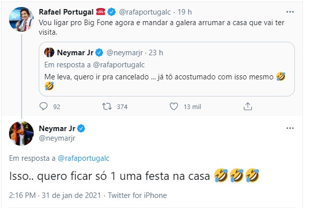 Neymar e Rafael Portugal falam sobre BBB (Foto: Reprodução/Instagram)