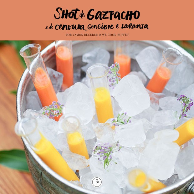 Shots de gazpacho e de cenoura, gengibre e laranja (Foto: FOTOS: MARCELO GUARNIERI | ARTE: KAREN HOFSTETTER)