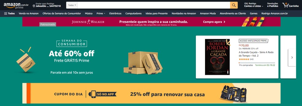 Semana do Consumidor da Amazon tem até 60% de desconto — Foto: Reprodução/Amazon