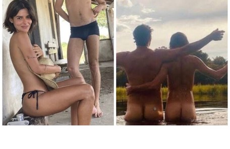 José Loreto e Jesuíta Barbosa tomaram um banho de rio nus. Julia Dalavia postou uma foto de topless Reprodução