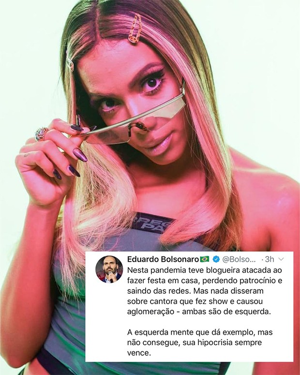 Eduardo Bolsonaro critica show de Anitta na Itália e fala em hipocrisia (Foto: Reprodução/ Instagram e Twitter)
