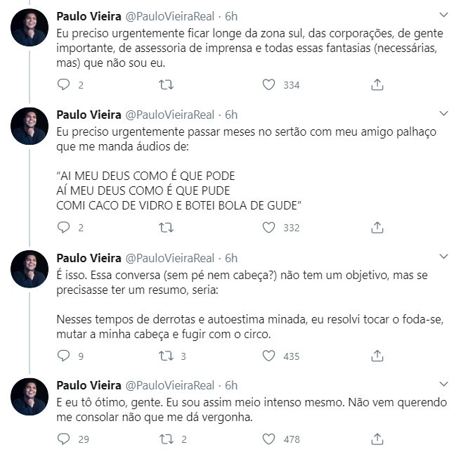 O humorista Paulo Vieira fez um desabafo nas redes sociais (Foto: Reprodução/Twitter)