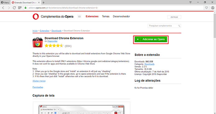 Opera tem extensão que libera a instalação de complementos do Chrome no navegador (Foto: Reprodução/Elson de Souza)