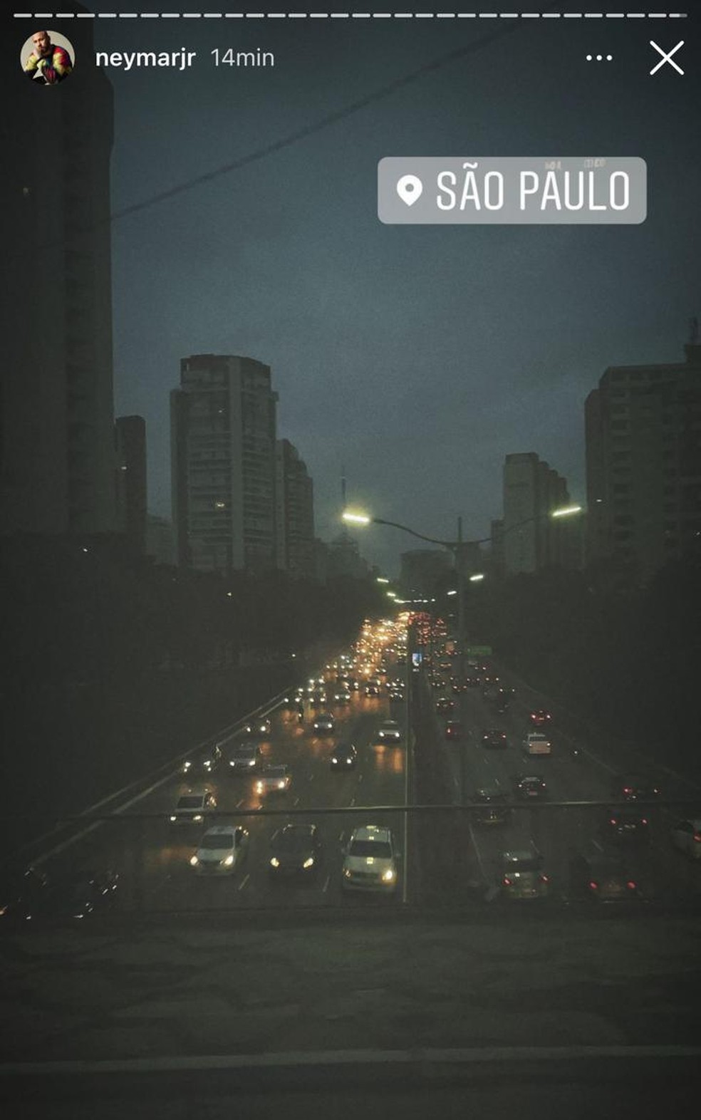 Neymar publica foto do tráfego de São Paulo — Foto: Reprodução