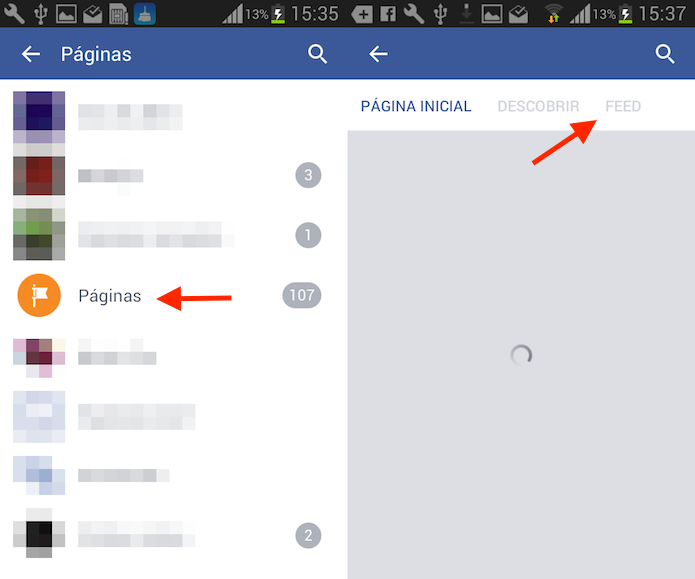Opção para visualizar o feed de páginas curtidas no Facebook para Android (Foto: Reprodução/Marvin Costa)